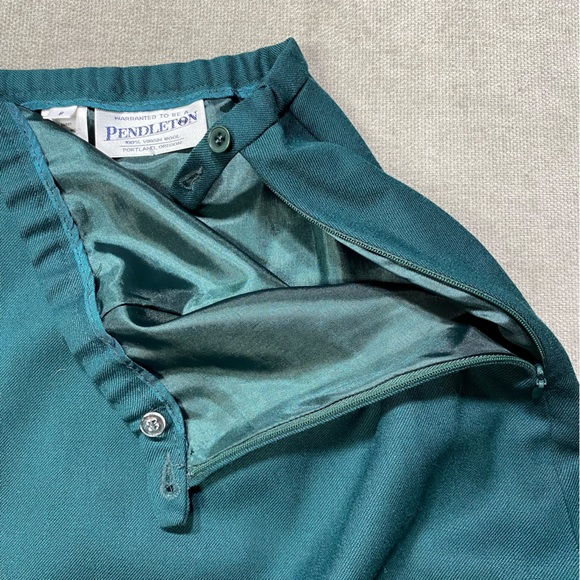 Pendleton Virgin Wool Long Pencil Skirt Forest Green Plaid Trim - Picture 6 of 7